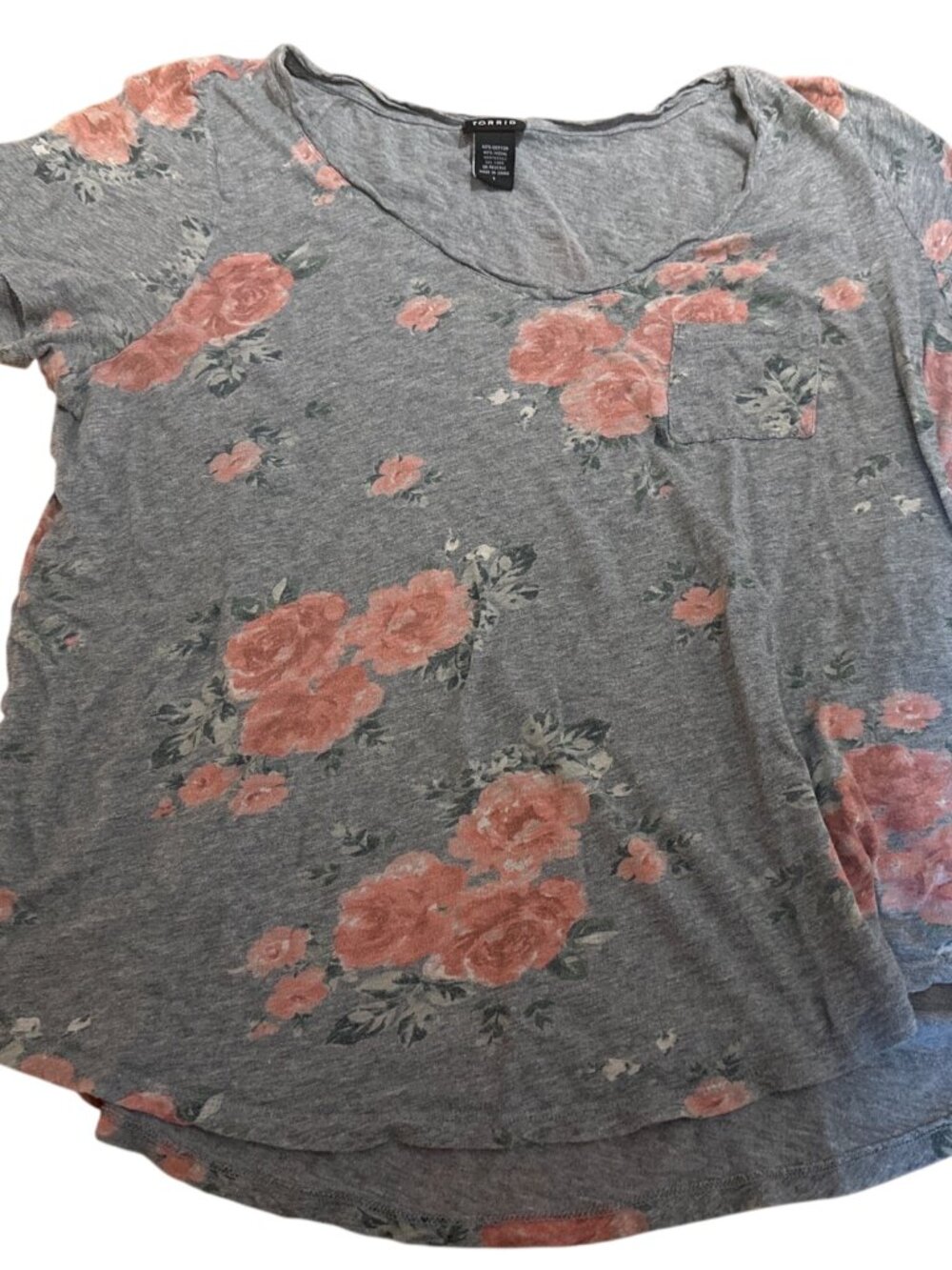 Torrid Top 1X Gray Floral Print Short Sleeve Pocket Cottage Core Romantic